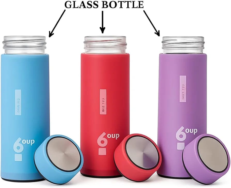6oup 450ml Portable Glass Water Bottle – Double Wall Colorful Tumbler
