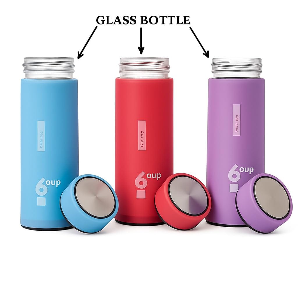 6oup 450ml Portable Glass Water Bottle – Double Wall Colorful Tumbler