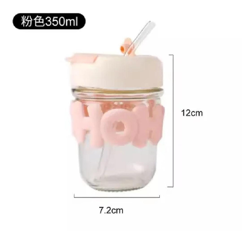 HOHO Aesthetic Pastel Glass Tumbler with Straw & 3D Silicone Sleeve