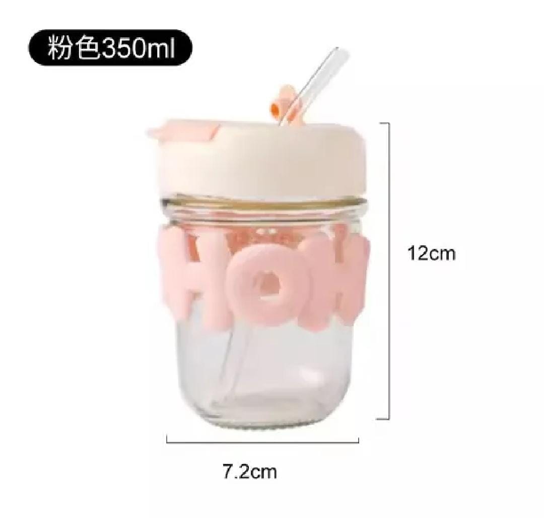 HOHO Aesthetic Pastel Glass Tumbler with Straw & 3D Silicone Sleeve