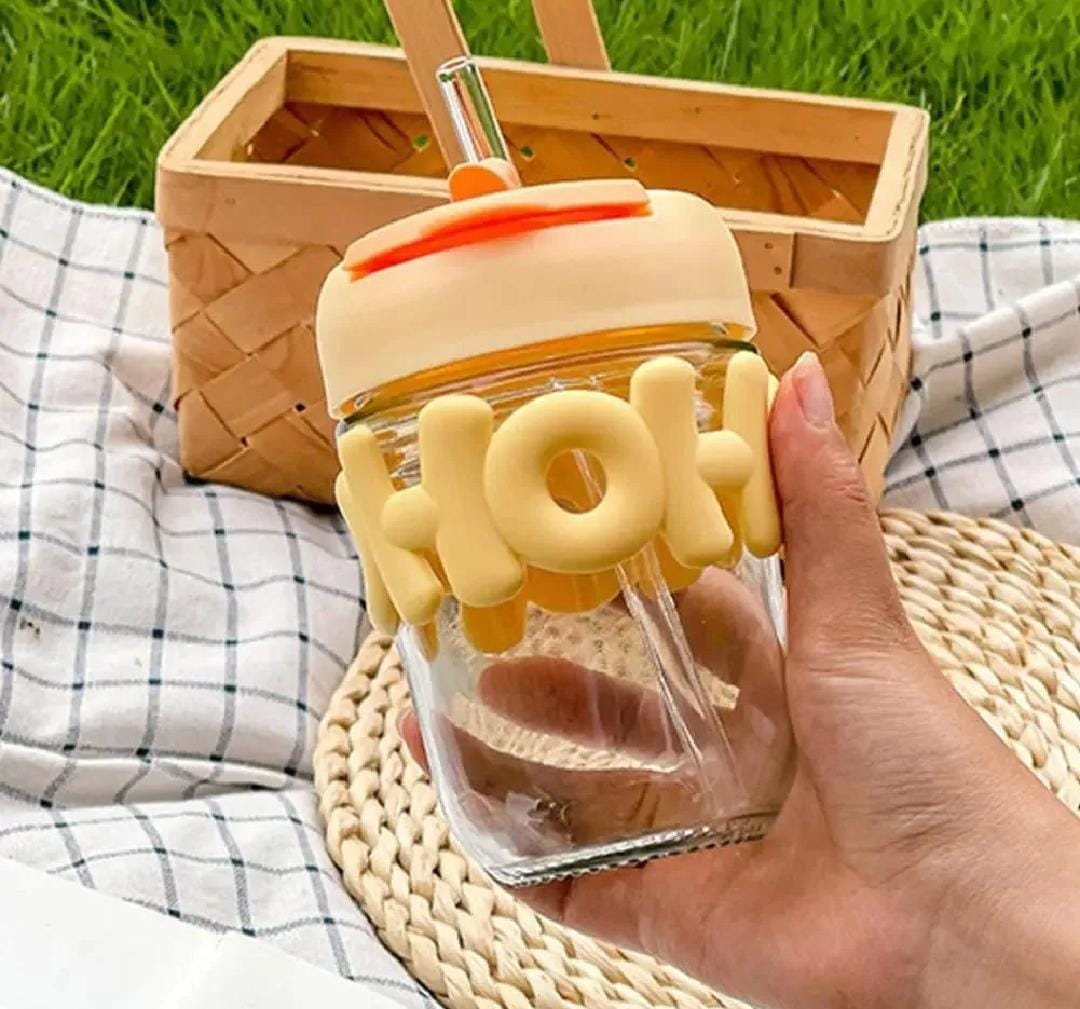 HOHO Aesthetic Pastel Glass Tumbler with Straw & 3D Silicone Sleeve