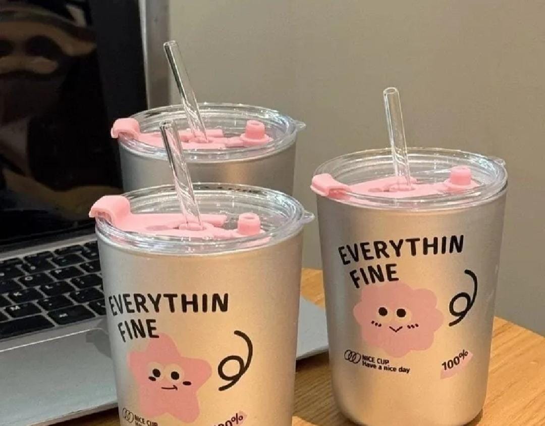 Everythin Fine" Glass Tumbler with Lid and Straw | Iced Coffee Cup
