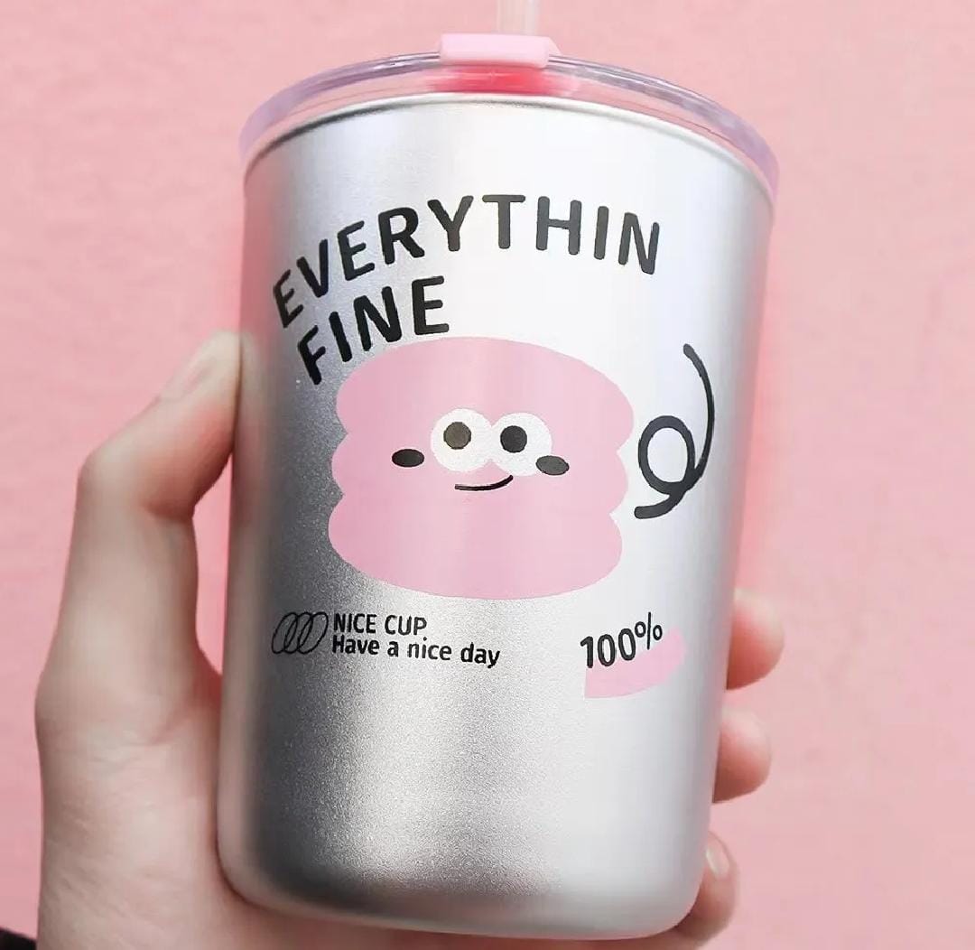 Everythin Fine" Glass Tumbler with Lid and Straw | Iced Coffee Cup