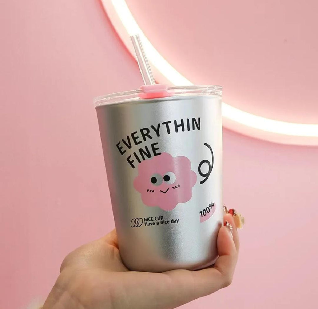 Everythin Fine" Glass Tumbler with Lid and Straw | Iced Coffee Cup
