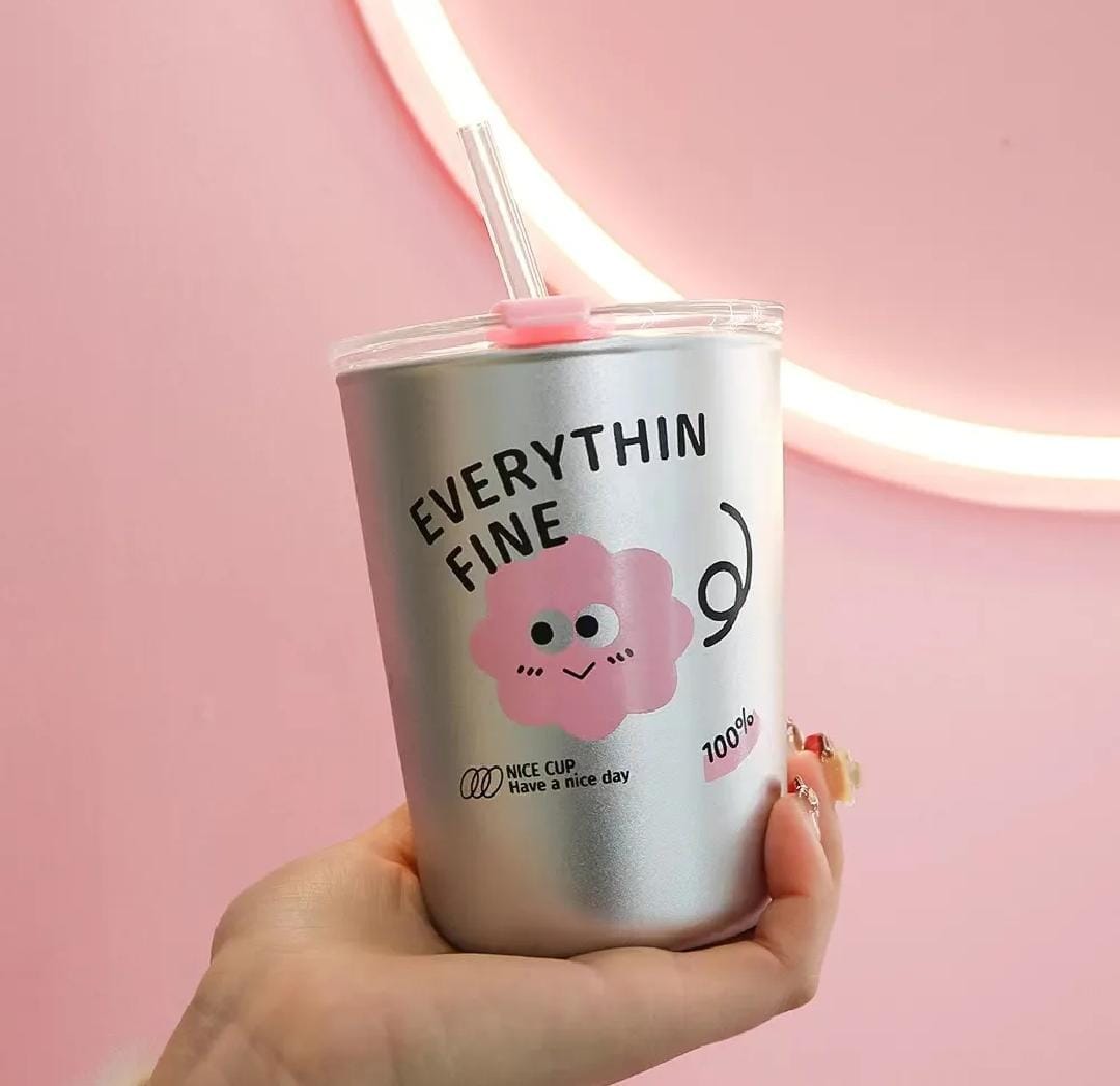Everythin Fine" Glass Tumbler with Lid and Straw | Iced Coffee Cup