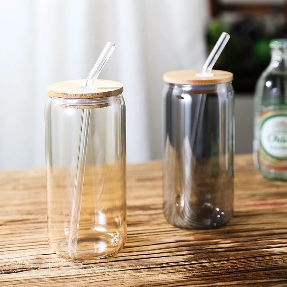 Premium Glass Tumbler with Bamboo Lid & Glass Straw | Reusable Iced Coffee, Tea & Juice Cup (450ml) (Copy)