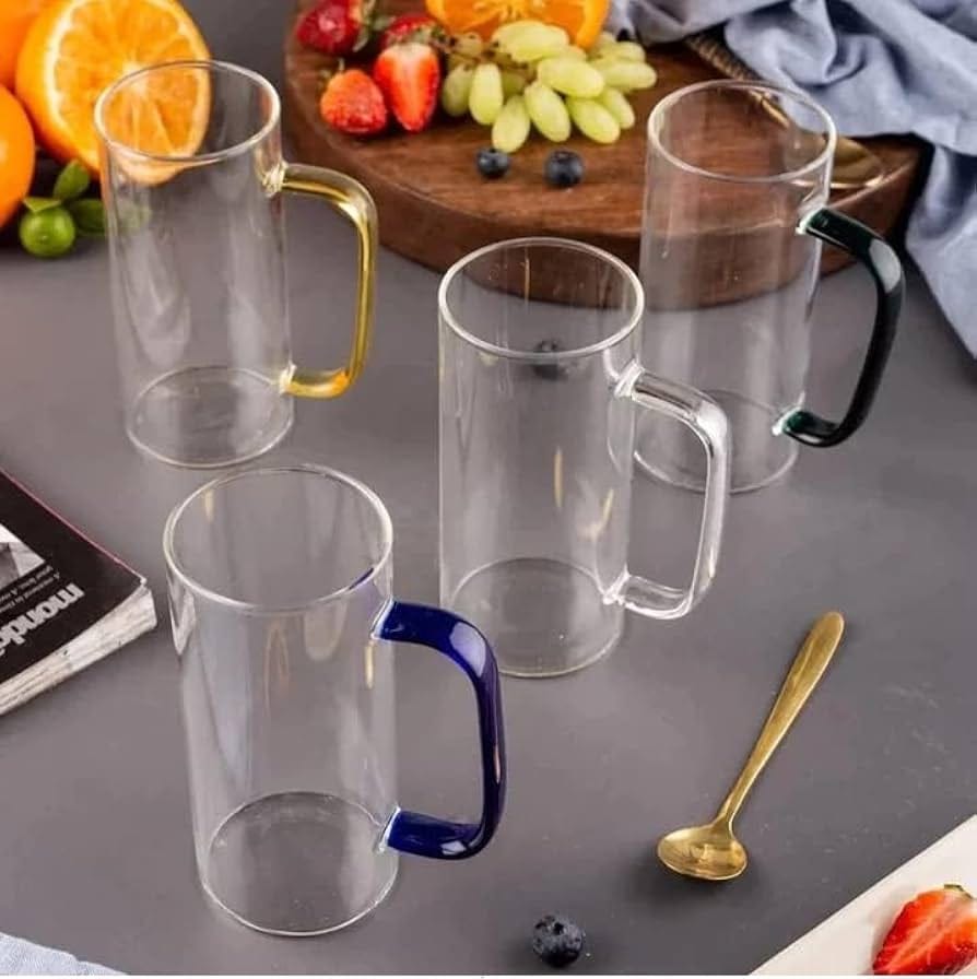 Modern Square Glass Tumbler with Bamboo Lid & Reusable Glass Straw – 450ml Iced Coffee & Juice Cup (Green Handle) (Copy)
