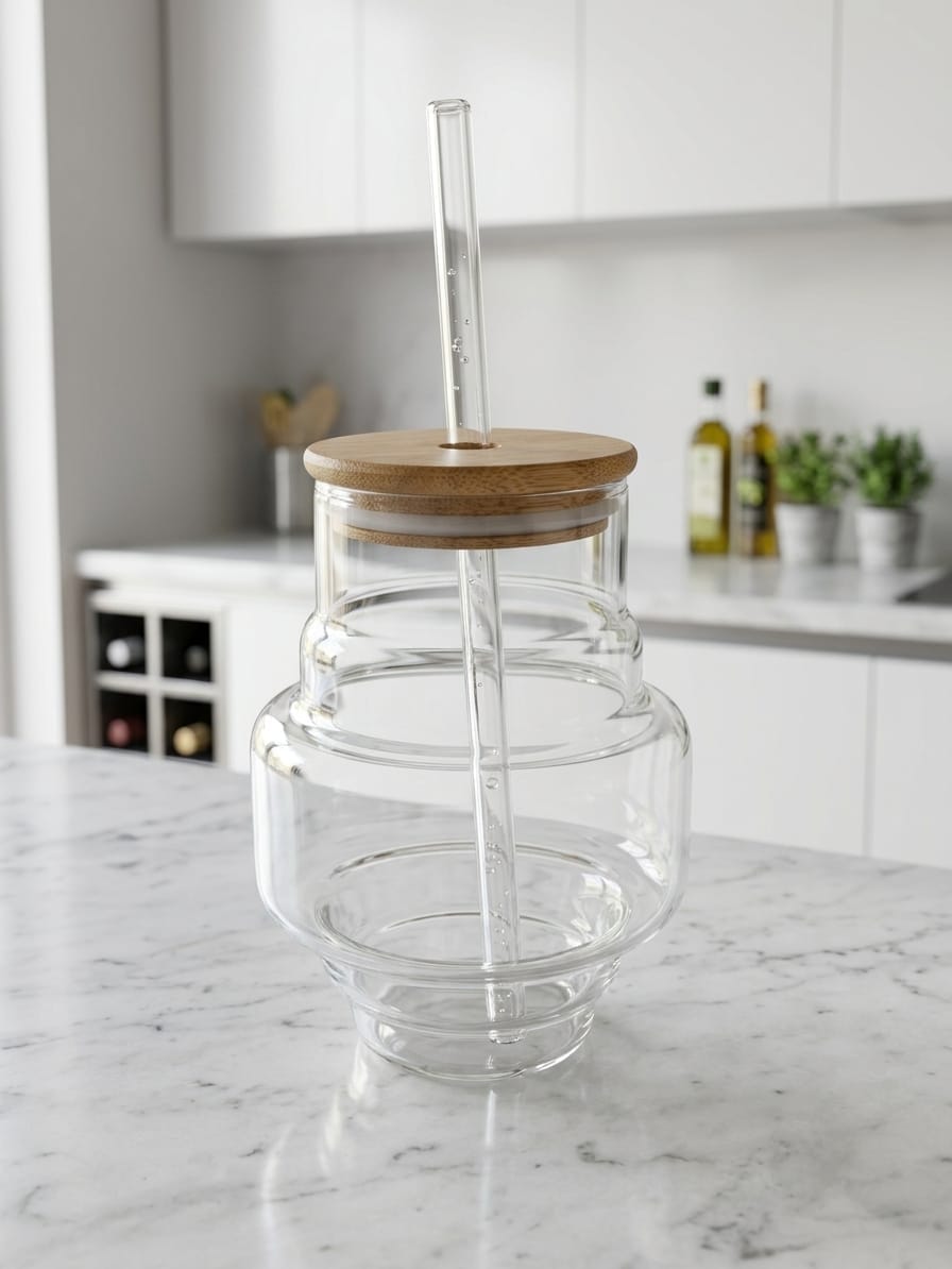 Ripple Glass Tumbler with Bamboo Lid & Reusable Glass Straw – 450ml Aesthetic Drinking Cup for Iced Coffee, Juice & Smoothies (Copy)