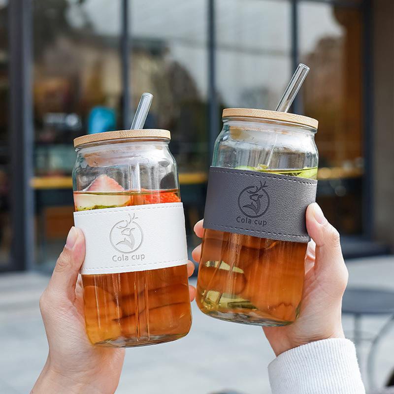 Premium Glass Tumbler with Bamboo Lid & Glass Straw | Reusable Iced Coffee, Tea & Juice Cup (450ml)