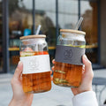 Premium Glass Tumbler with Bamboo Lid & Glass Straw | Reusable Iced Coffee, Tea & Juice Cup (450ml)