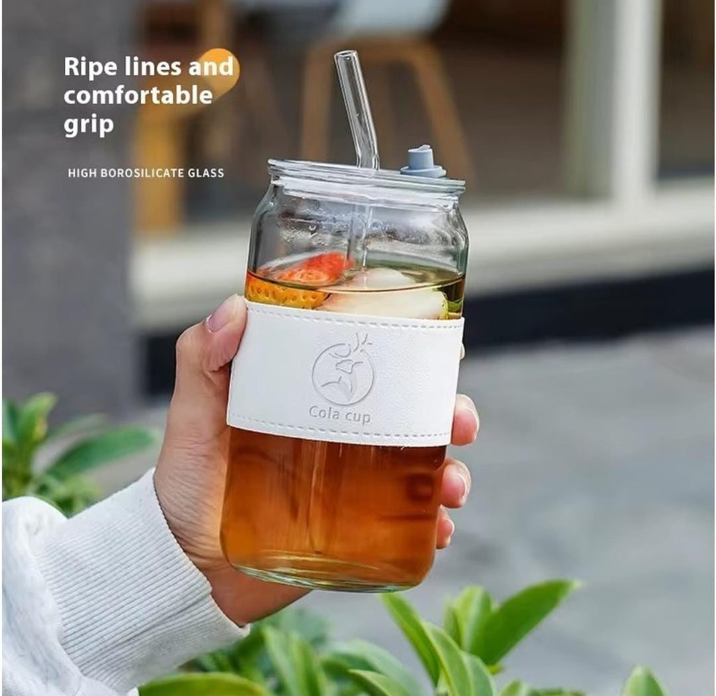 Premium Glass Tumbler with Bamboo Lid & Glass Straw | Reusable Iced Coffee, Tea & Juice Cup (450ml)