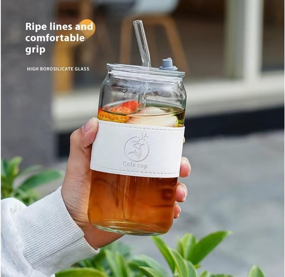 Premium Glass Tumbler with Bamboo Lid & Glass Straw | Reusable Iced Coffee, Tea & Juice Cup (450ml)