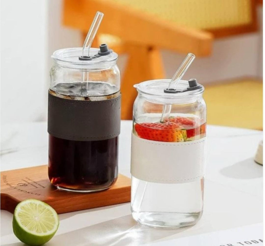 Premium Glass Tumbler with Bamboo Lid & Glass Straw | Reusable Iced Coffee, Tea & Juice Cup (450ml)