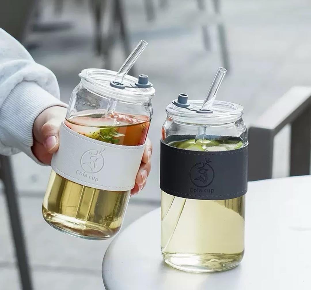 Premium Glass Tumbler with Bamboo Lid & Glass Straw | Reusable Iced Coffee, Tea & Juice Cup (450ml)
