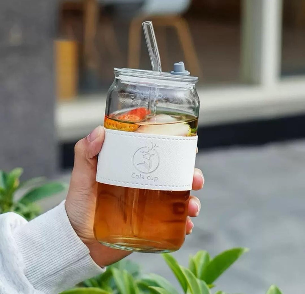 Premium Glass Tumbler with Bamboo Lid & Glass Straw | Reusable Iced Coffee, Tea & Juice Cup (450ml)