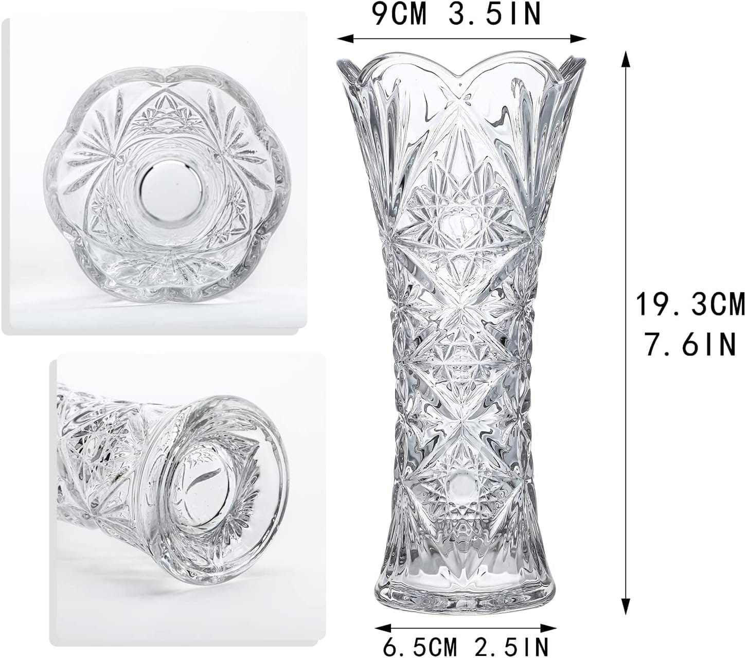 Luxury Crystal Cut Glass Flower Vase – Transparent Decorative Table Vase for Home & Office