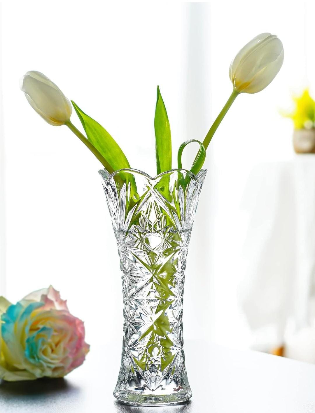 Luxury Crystal Cut Glass Flower Vase – Transparent Decorative Table Vase for Home & Office