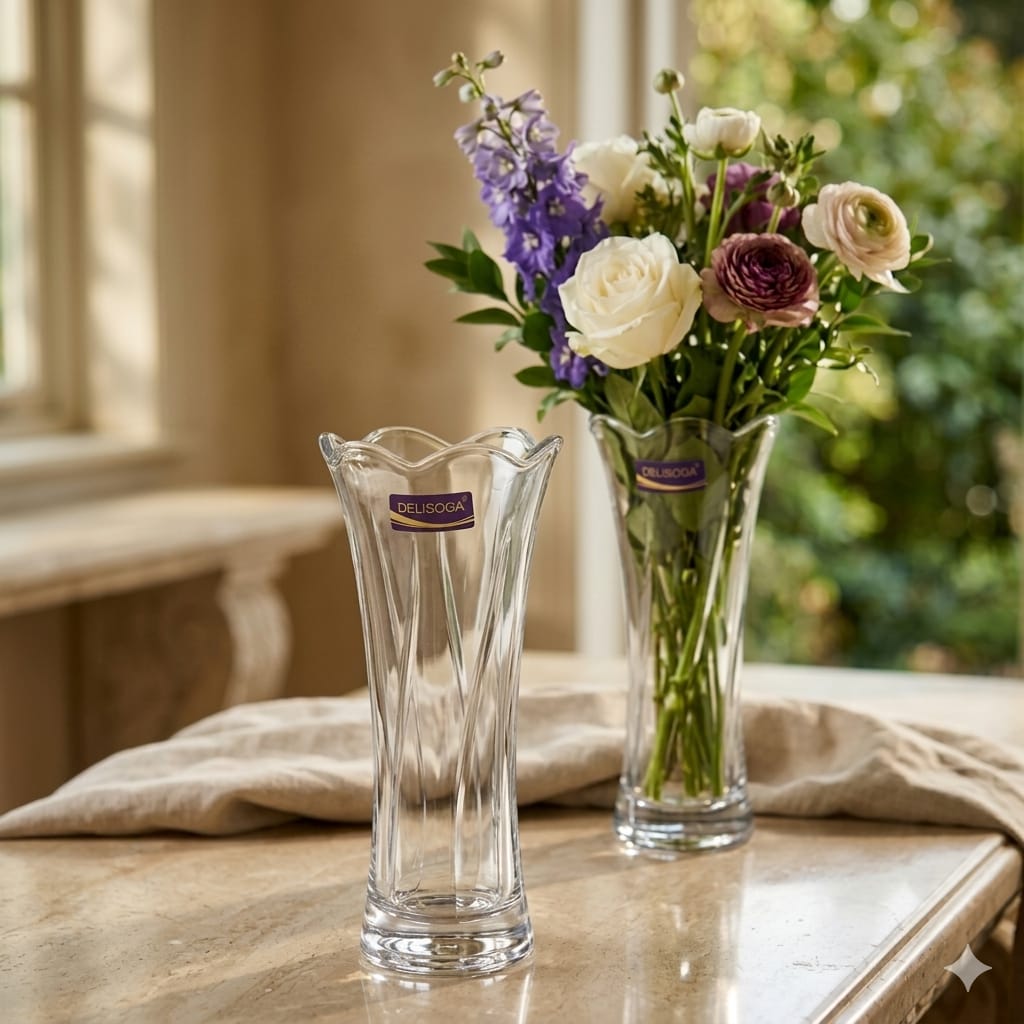Elegant Clear Glass Flower Vase – Modern Decorative Table Vase for Home & Office