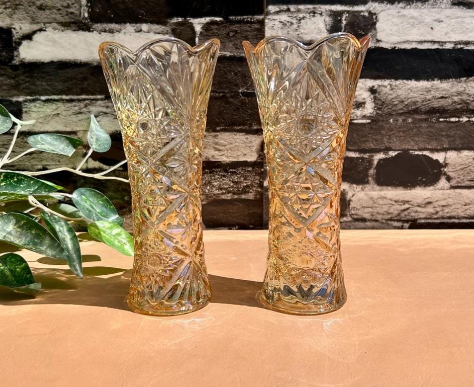 Amber Crystal Cut Glass Flower Vase – Luxury Decorative Table Vase for Home & Office
