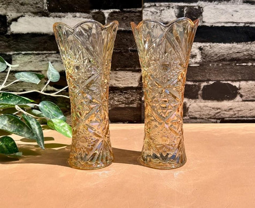 Amber Crystal Cut Glass Flower Vase – Luxury Decorative Table Vase for Home & Office