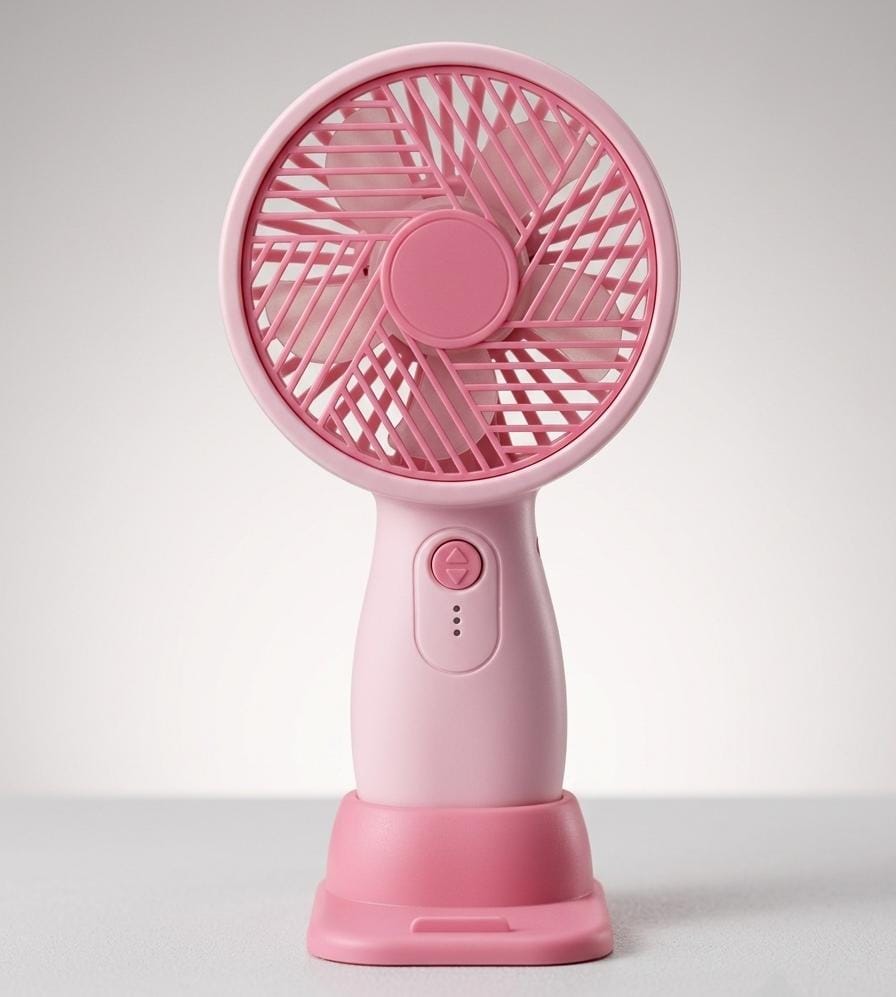Portable USB Rechargeable Mini Hand Fan – 3-Speed Handheld & Desktop Cooling Fan (Pink)