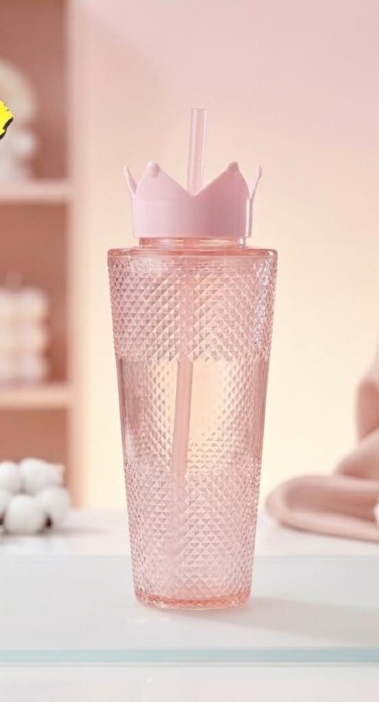 Crown Sip Bottle 500ml – BPA-Free Reusable Water Bottle with Straw (Pink & Blue)