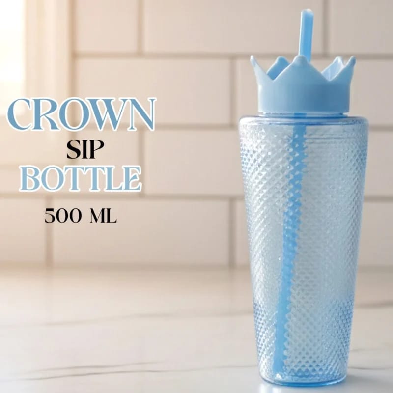 Crown Sip Bottle 500ml – BPA-Free Reusable Water Bottle with Straw (Pink & Blue)