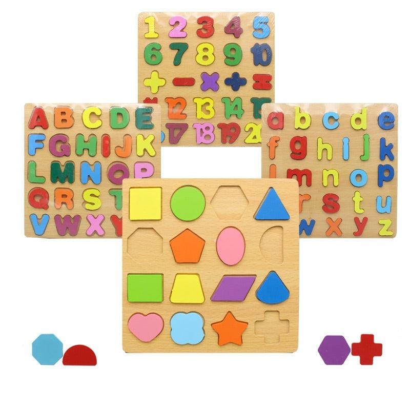 Wooden Educational Puzzle Board for Kids – Alphabet, Numbers, Math & Shapes Learning Toy