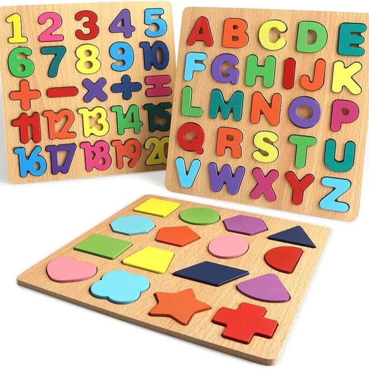 Wooden Educational Puzzle Board for Kids – Alphabet, Numbers, Math & Shapes Learning Toy