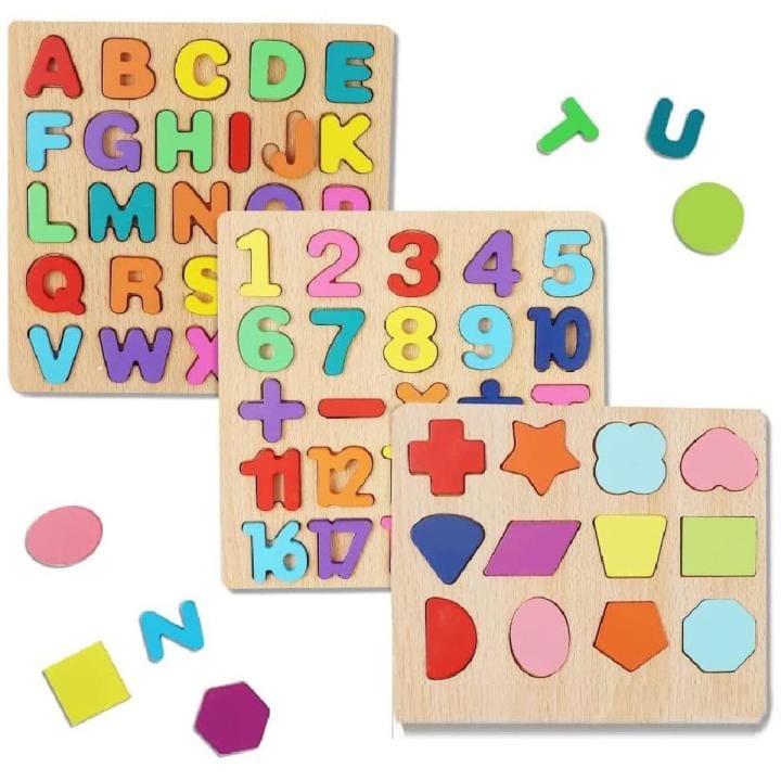 Wooden Educational Puzzle Board for Kids – Alphabet, Numbers, Math & Shapes Learning Toy