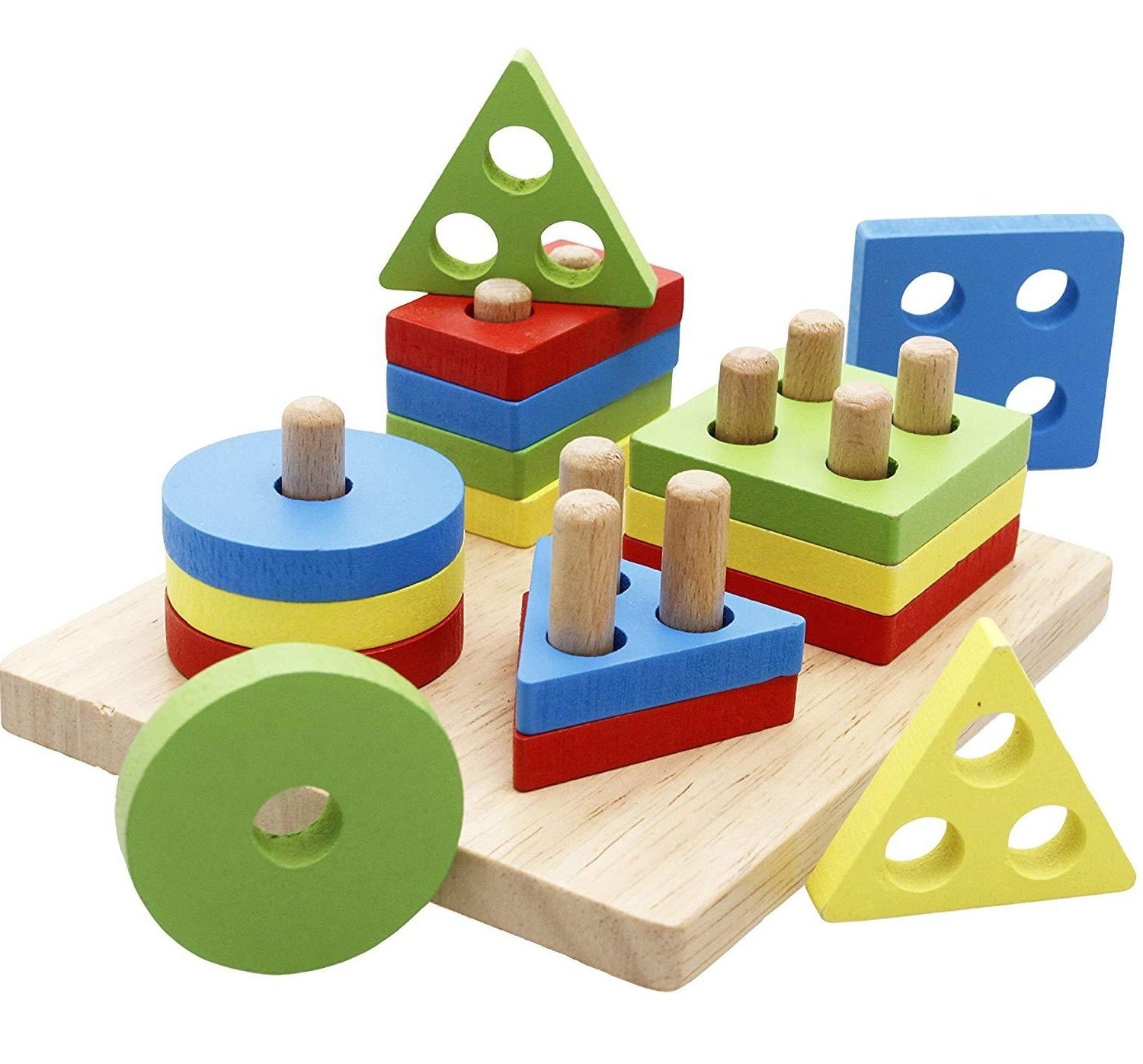 Wooden Shape Sorting & Stacking Puzzle Board – Montessori Educational Learning Toy for Kids
