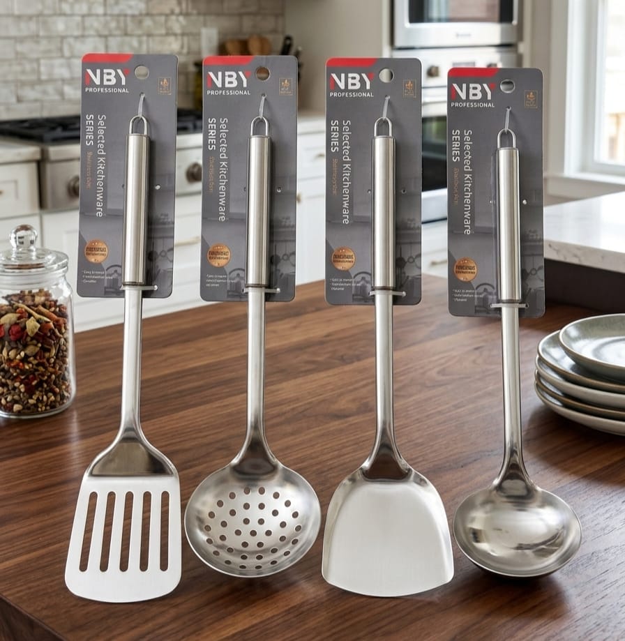 2 Pcs Stainless Steel Kitchen Utensil Set – Only 599 | Slotted Turner, Skimmer, Spatula & Soup Ladle | Heavy-Duty Cooking Tools